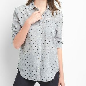 Gap Clip-dot Grey Stripe Boyfriend Button-Up NWT